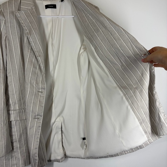 Theory Blazer Double Breasted Tailor Jacket Striped Linen Size 8 - Picture 10 of 16